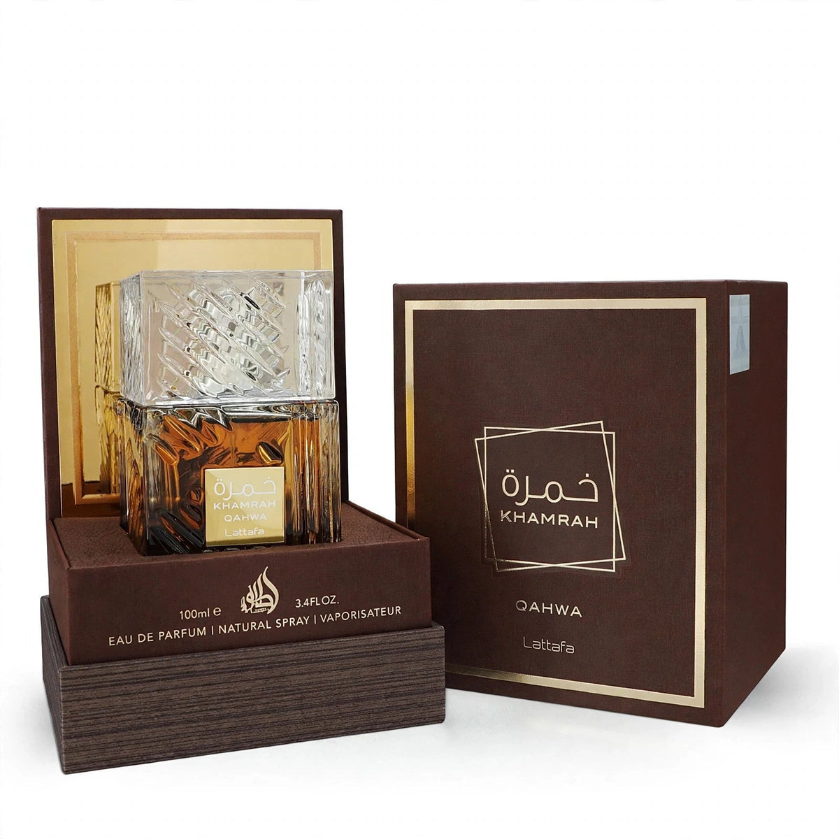 Lattafa Khamrah Qahwa Eau de Parfum bottle and box