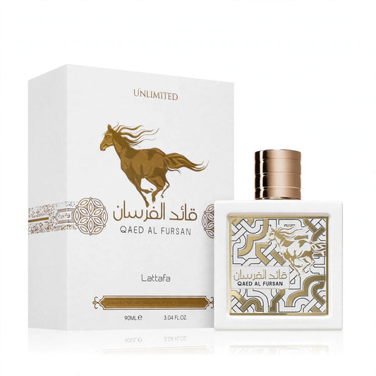 Lattafa Qaed Al Fursan Unlimited Eau de Parfum 90ml for Unisex bottle and box white