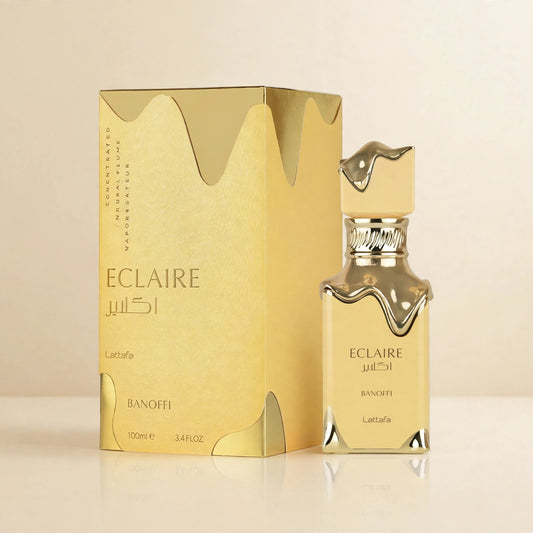 Lattafa Eclaire Banoffi Eau de Parfum 100ml for Unisex bottle and box cream studio
