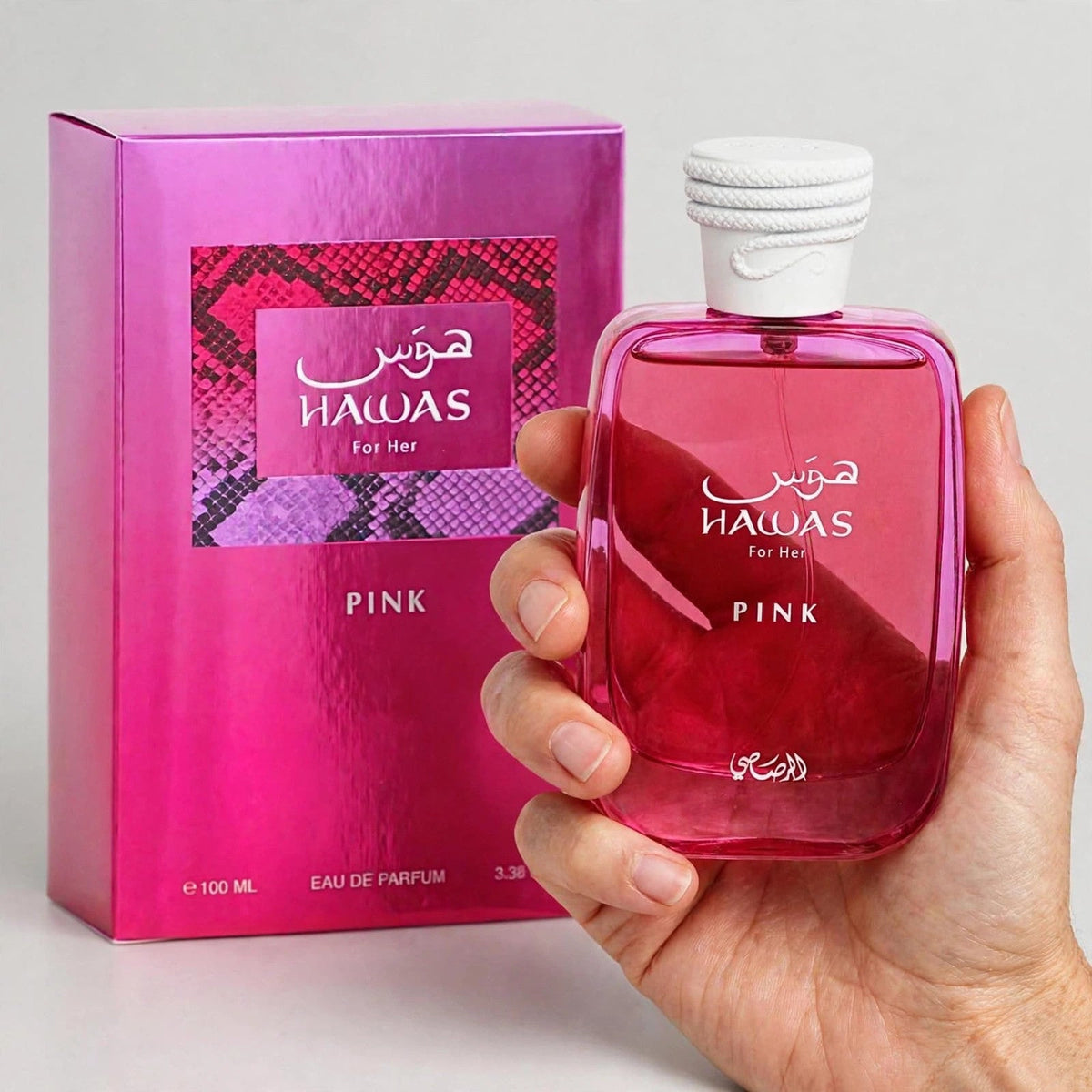 Rasasi Hawas Pink Eau de Parfum 100ml/3.4oz for Women — hand