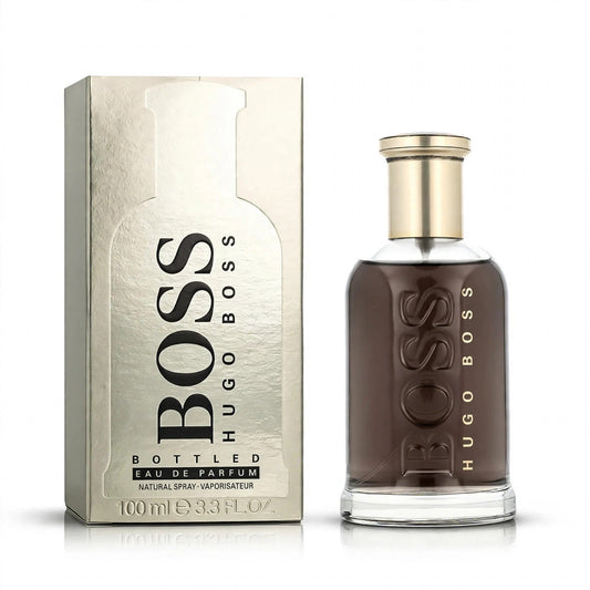 Hugo Boss Bottled EDP 100ml bottle and box on white background