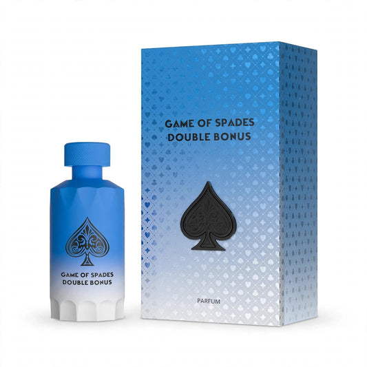 Jo Milano Game of Spades Double Bonus Parfum 100ml bottle and box on white studio background