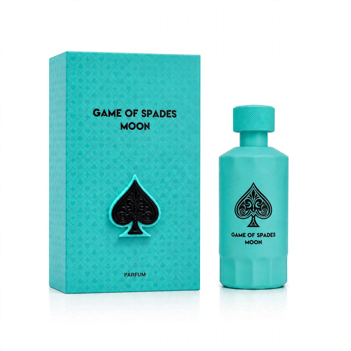 Jo Milano Game of Spades Moon Parfum 100ml bottle and box on white studio background