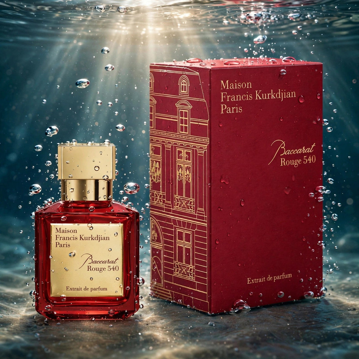 Maison Francis Kurkdjian Baccarat Rouge 540 Extrait de Parfum 70ml bottle underwater