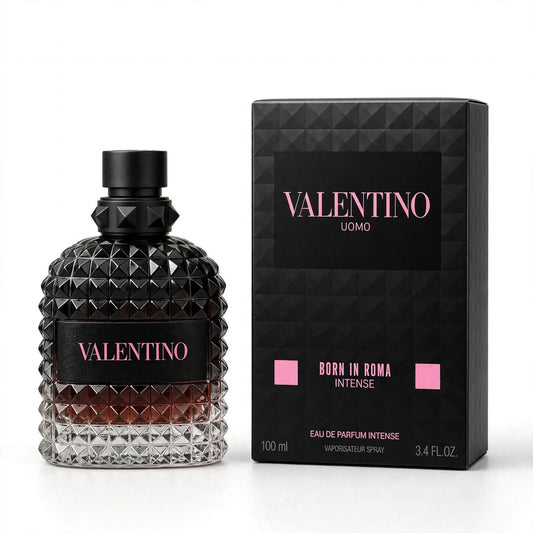 Valentino Uomo Born In Roma Intense Eau de Parfum 100ml/3.4oz for Men – bottle and box on white background