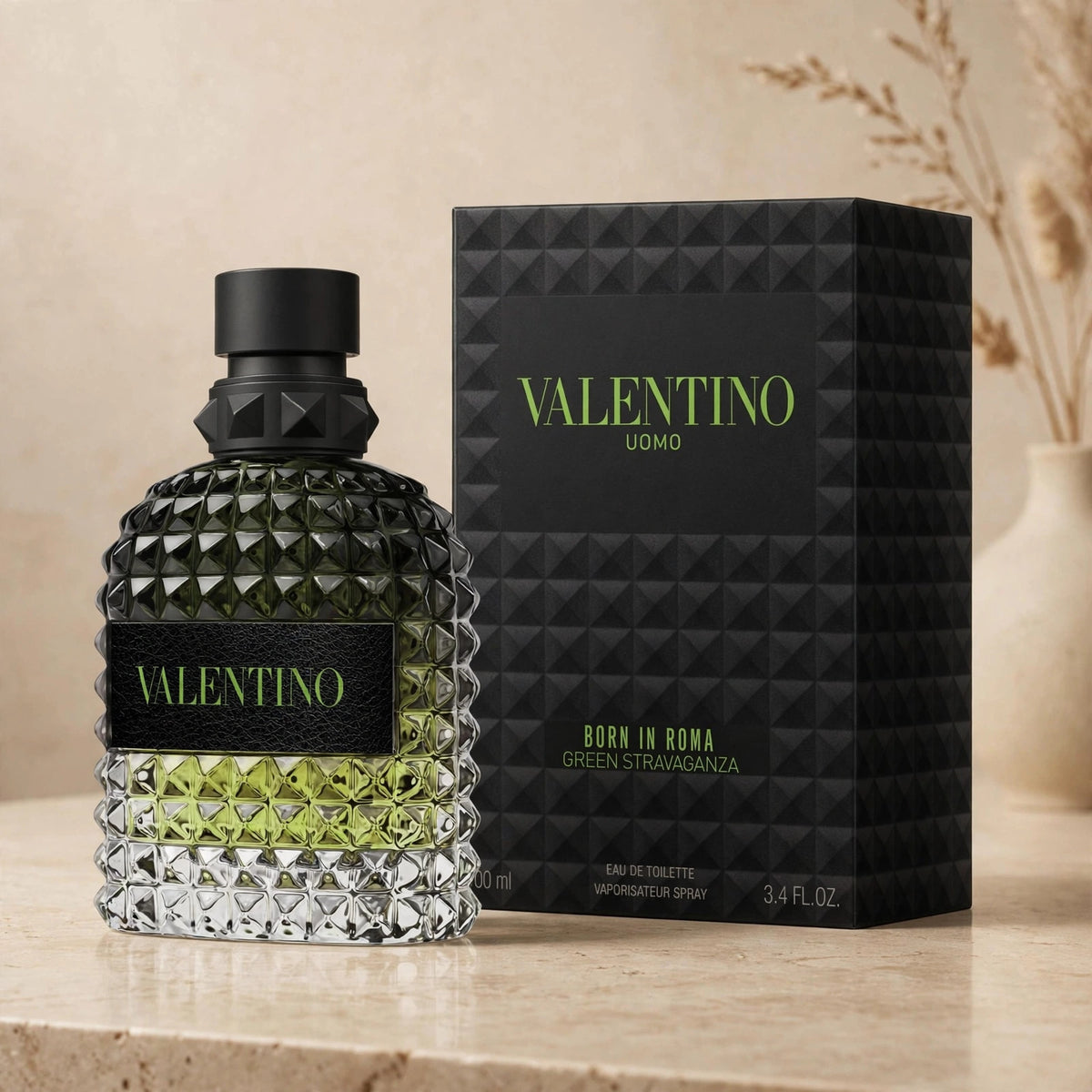 Valentino Uomo Born In Roma Green Stravaganza Eau de Toilette 100ml/3.4oz for Men – warm beige studio