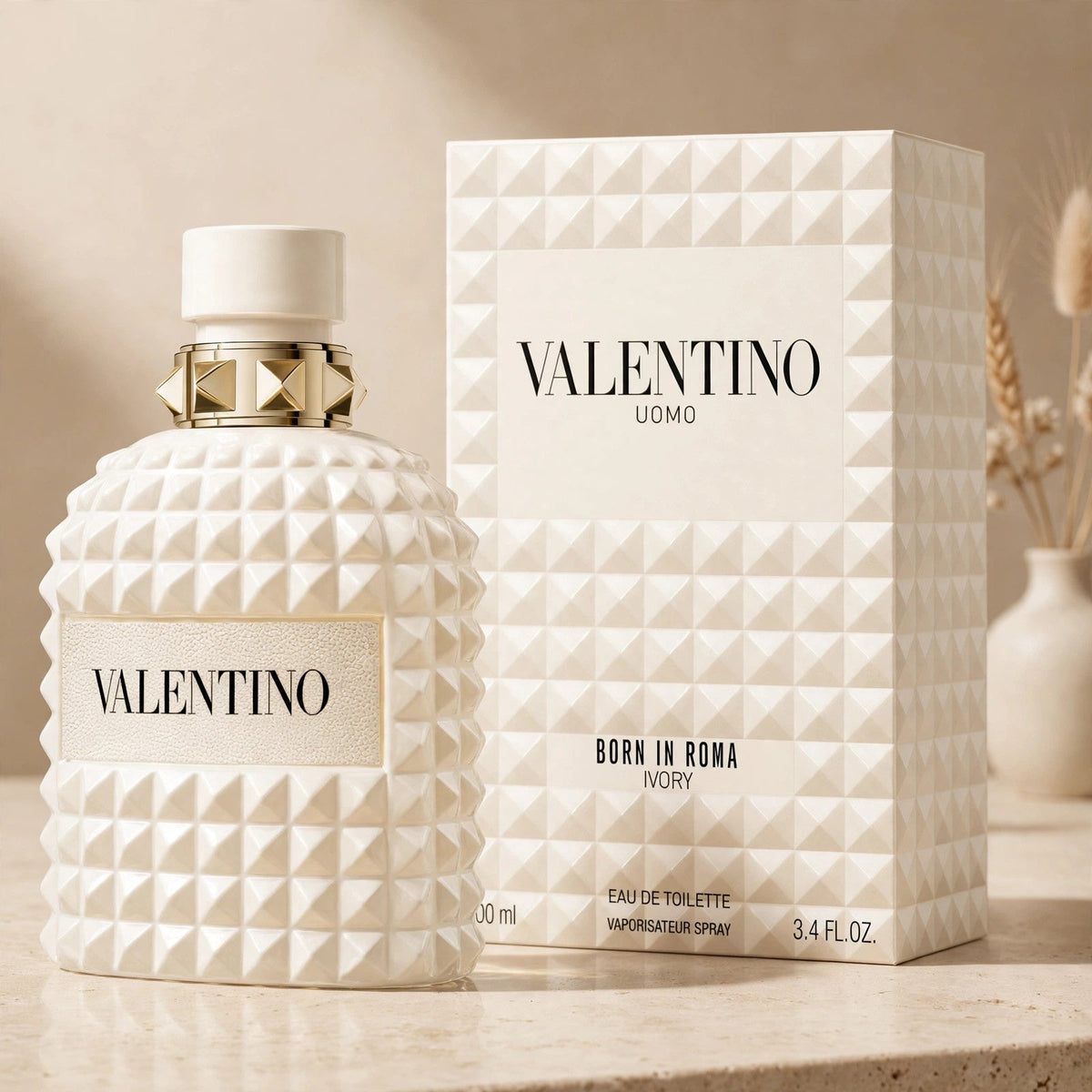 Valentino Uomo Born In Roma Ivory Eau de Toilette 100ml bottle — warm beige studio