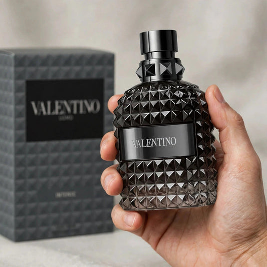 Valentino Uomo Intense Eau de Parfum 100ml bottle — hand