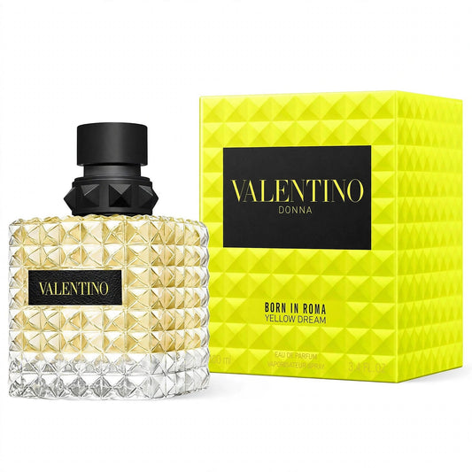 Valentino Donna Born In Roma Yellow Dream EDP 100ml bottle and box on white background