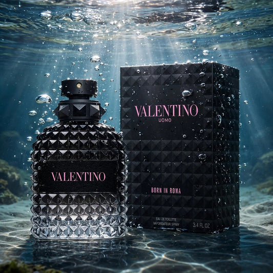 Valentino Born In Roma EDT bottle in clear water splash
