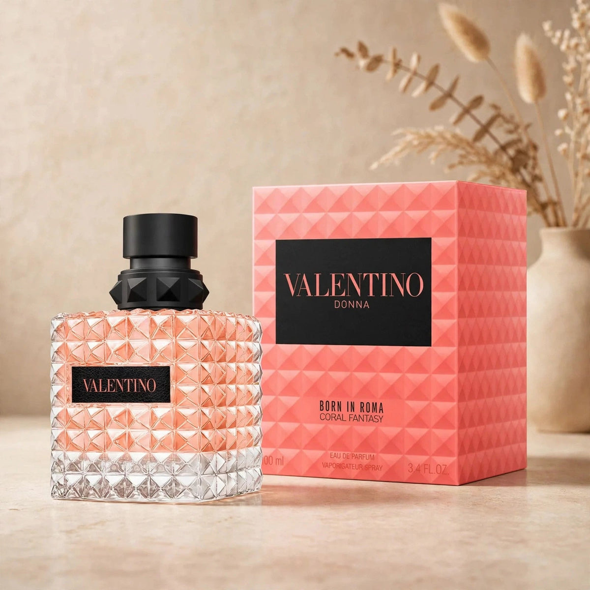 Valentino Donna Born In Roma Coral Fantasy EDP in warm beige luxury studio