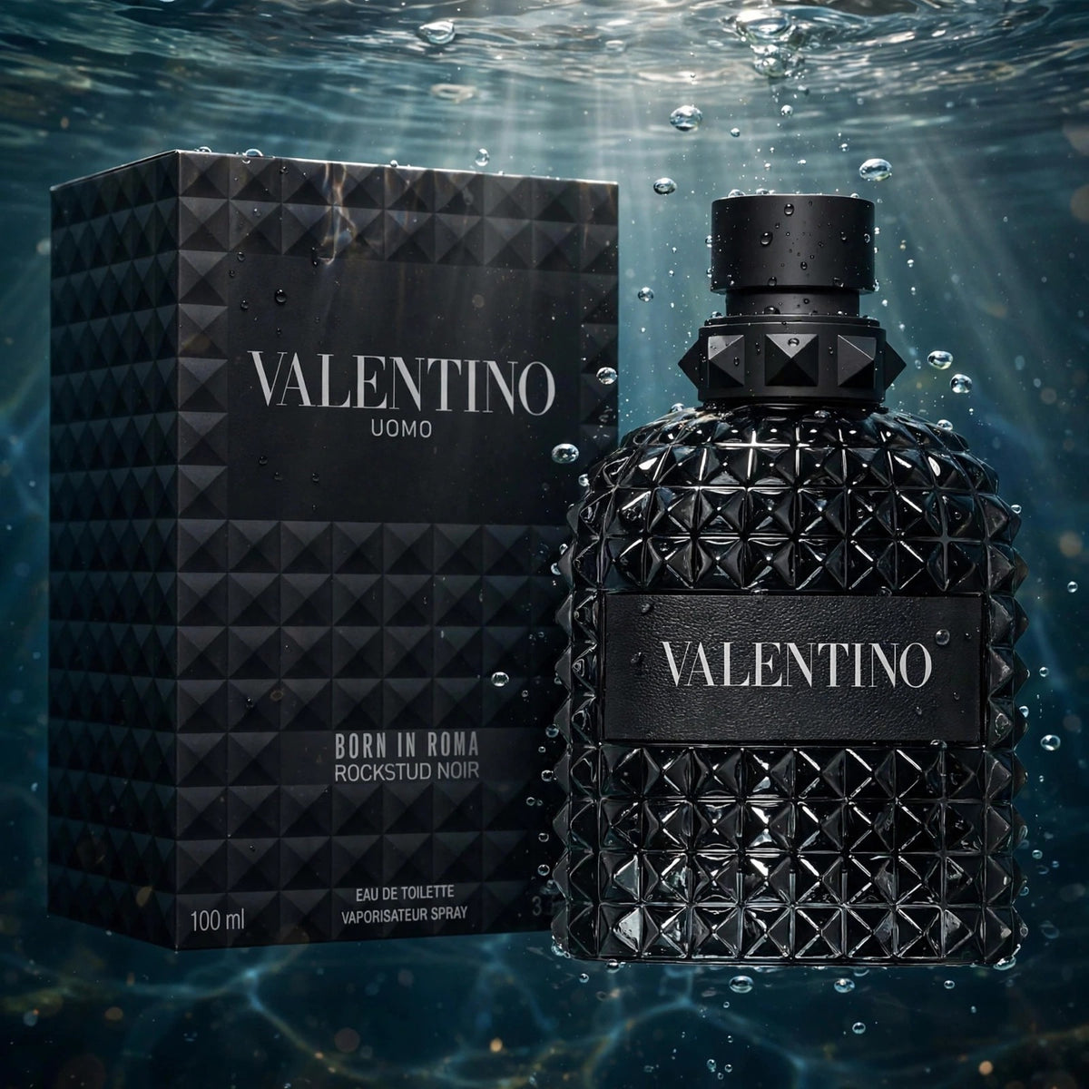 Valentino Uomo Born In Roma Rockstud Noir EDT 100ml bottle — underwater
