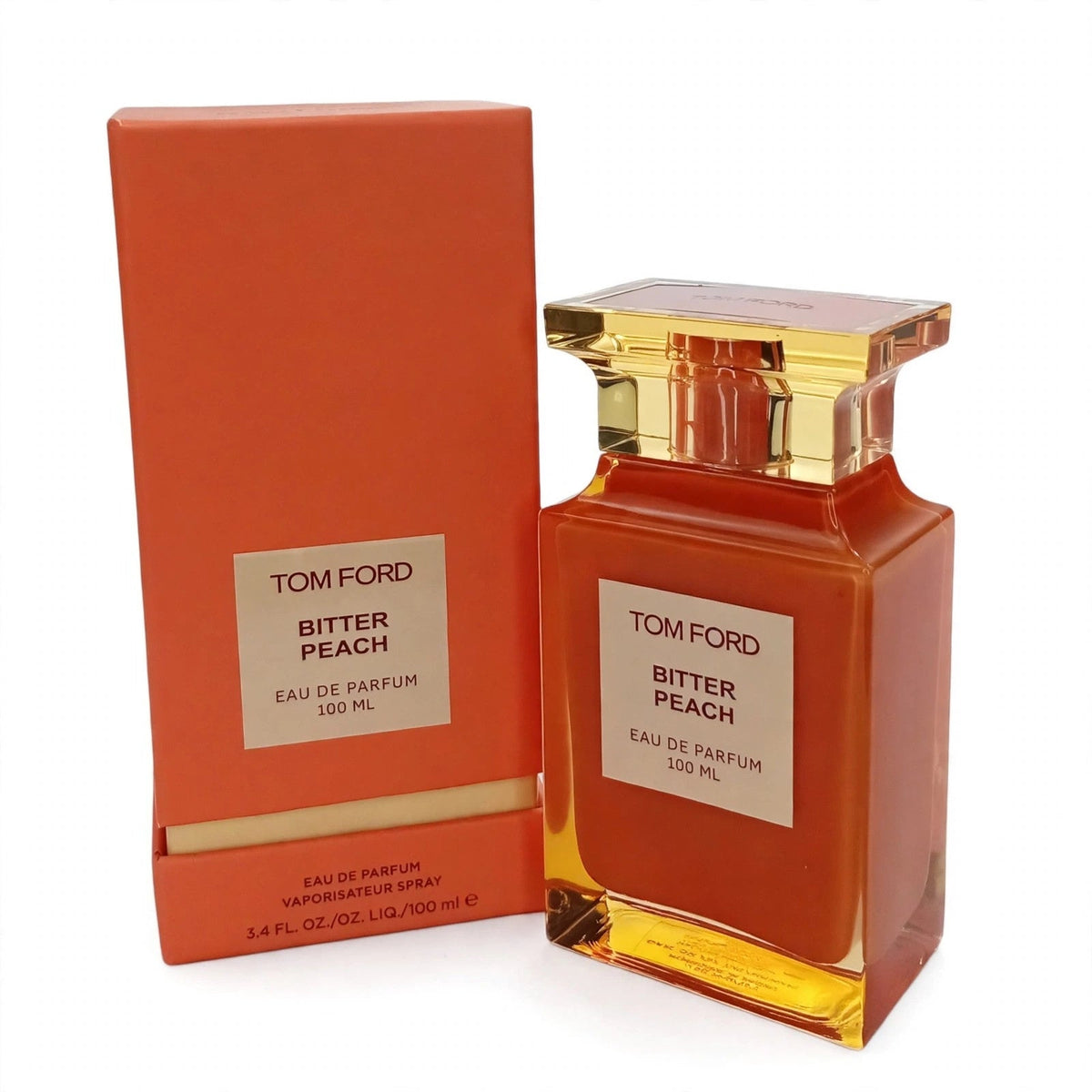 Tom Ford Bitter Peach EDP 100ml bottle and box on white background