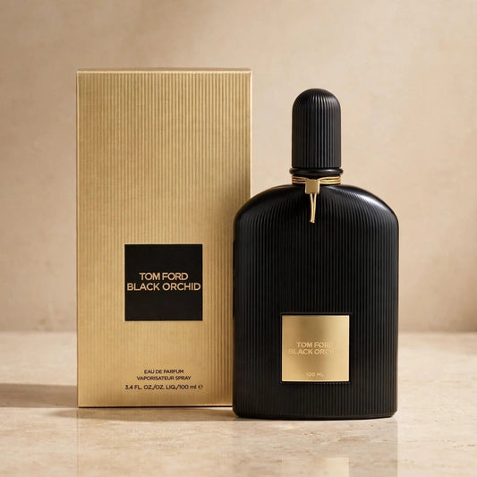 Tom Ford Black Orchid EDP in warm beige luxury studio