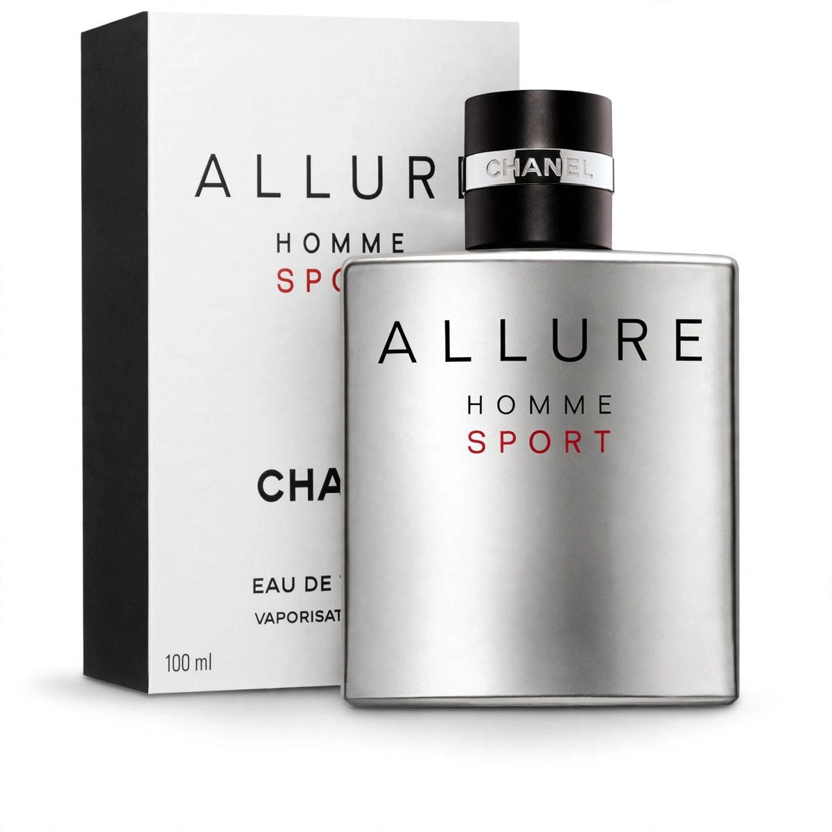 Chanel Allure Homme Sport Eau de Toilette 100ml bottle and box on white background