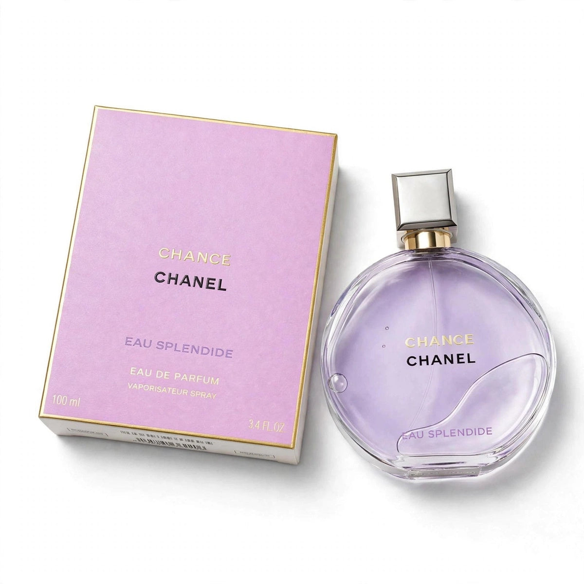 Chanel Chance Eau Splendide Eau de Parfum 100ml bottle and box on white background