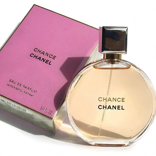 Chanel Chance Eau de Parfum 100ml bottle and box on white background