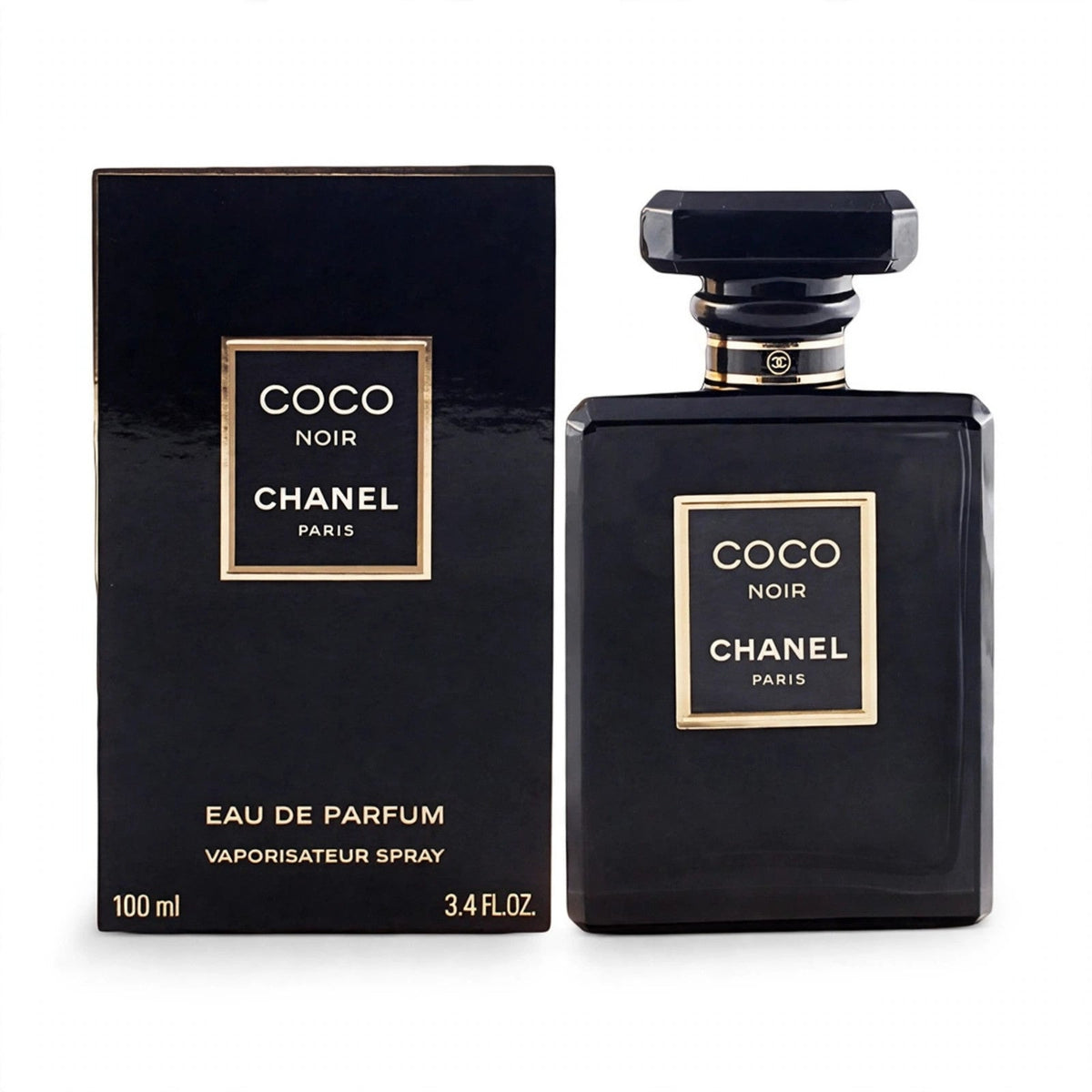 Chanel Coco Noir EDP 100ml bottle and box on white background