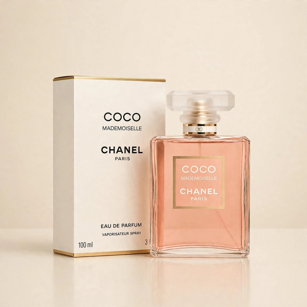 Chanel Coco Mademoiselle EDP in a cream studio setting
