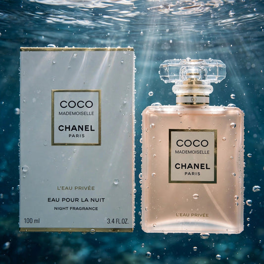 Chanel Coco Mademoiselle L'Eau Privee EDP bottle in clear water splash