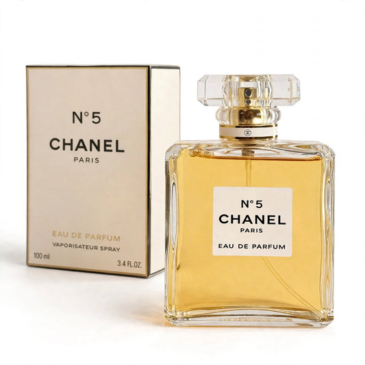 Chanel No 5 EDP 100ml bottle and box on white background