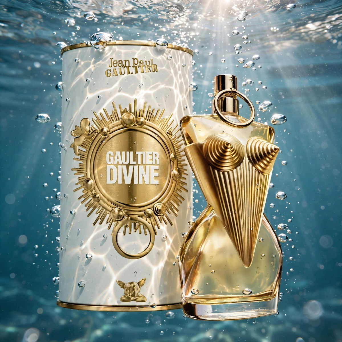 Jean Paul Gaultier Gaultier Divine EDP bottle in clear water splash