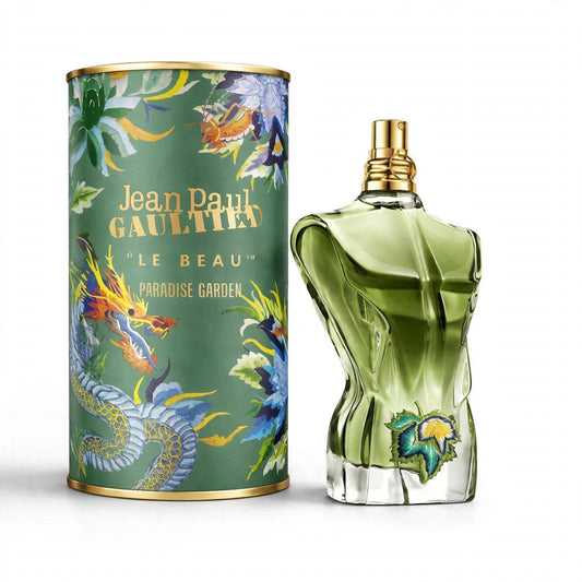 Jean Paul Gaultier Le Beau Paradise Garden EDP 125ml bottle and box on white background