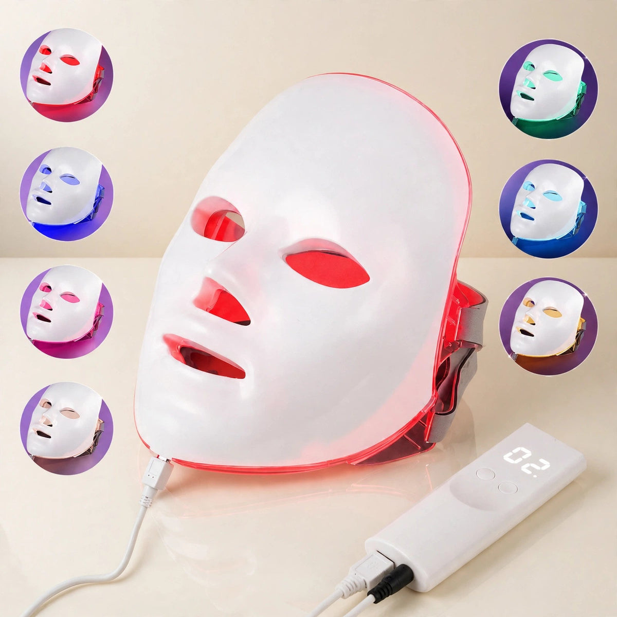 LED facial mask in cream studio