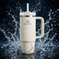 Stanley Quencher 30oz cream tumbler with water splash
