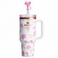 LoveShackFancy Quencher 40oz Ribbon Rosa tumbler close-up