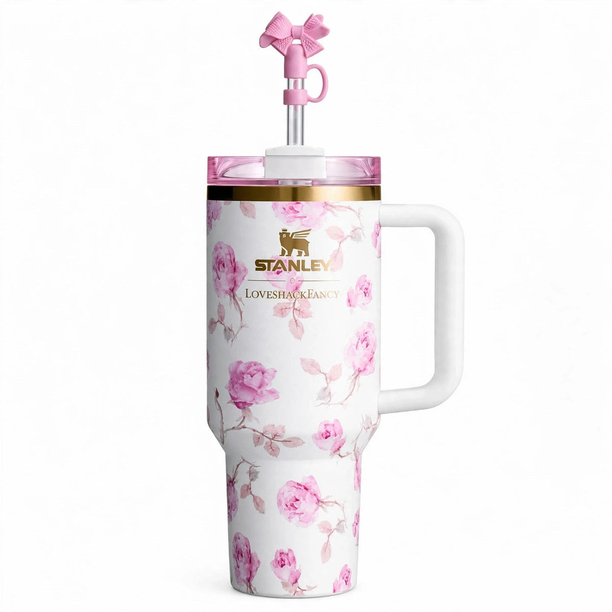 LoveShackFancy Quencher 40oz Ribbon Rosa tumbler close-up