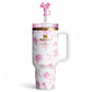 LoveShackFancy Quencher H2.0 40oz Ribbon Rosa tumbler on white background