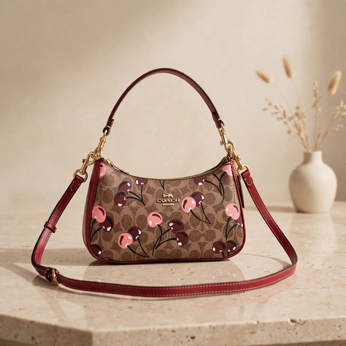 Coach Teri Shoulder Bag – Signature Canvas Cherry Print — warm product photo
