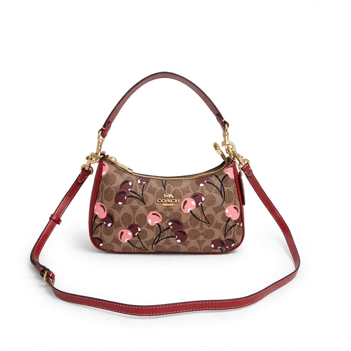 Coach Teri Shoulder Bag – Signature Canvas Cherry Print — white product photo