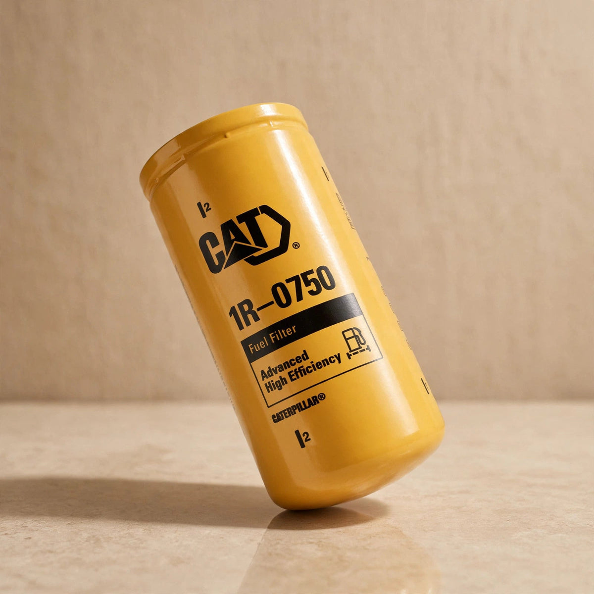 Caterpillar 1R-0750 fuel filter in warm beige studio