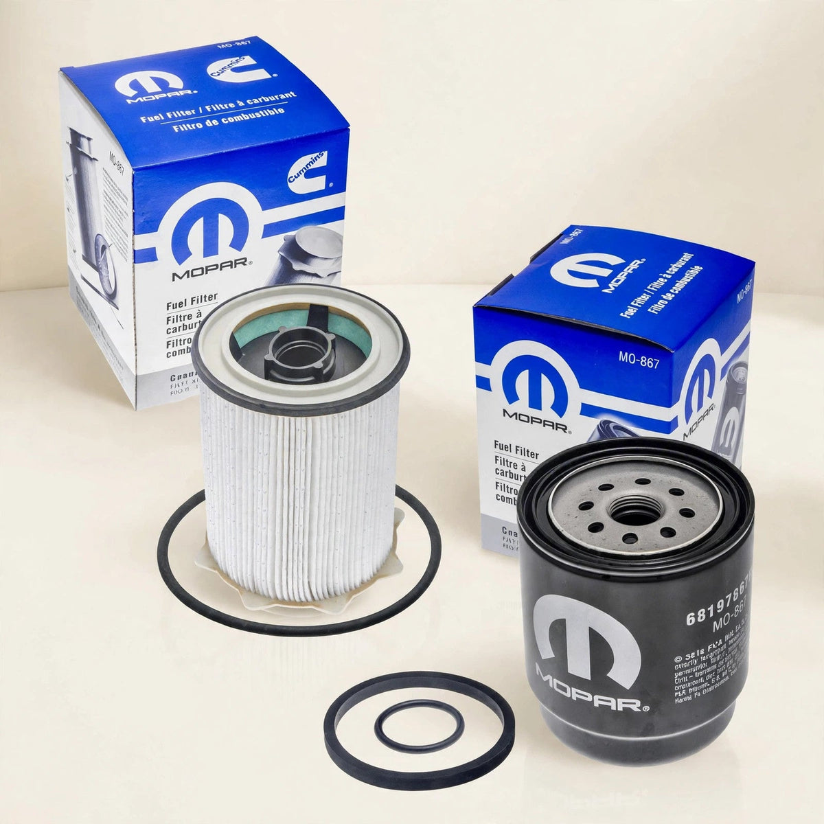 Mopar oil and fuel filter set in cream studio