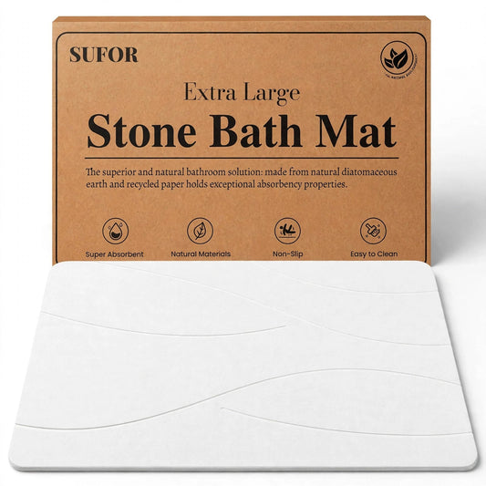 Diatomaceous earth stone bath mat on white background