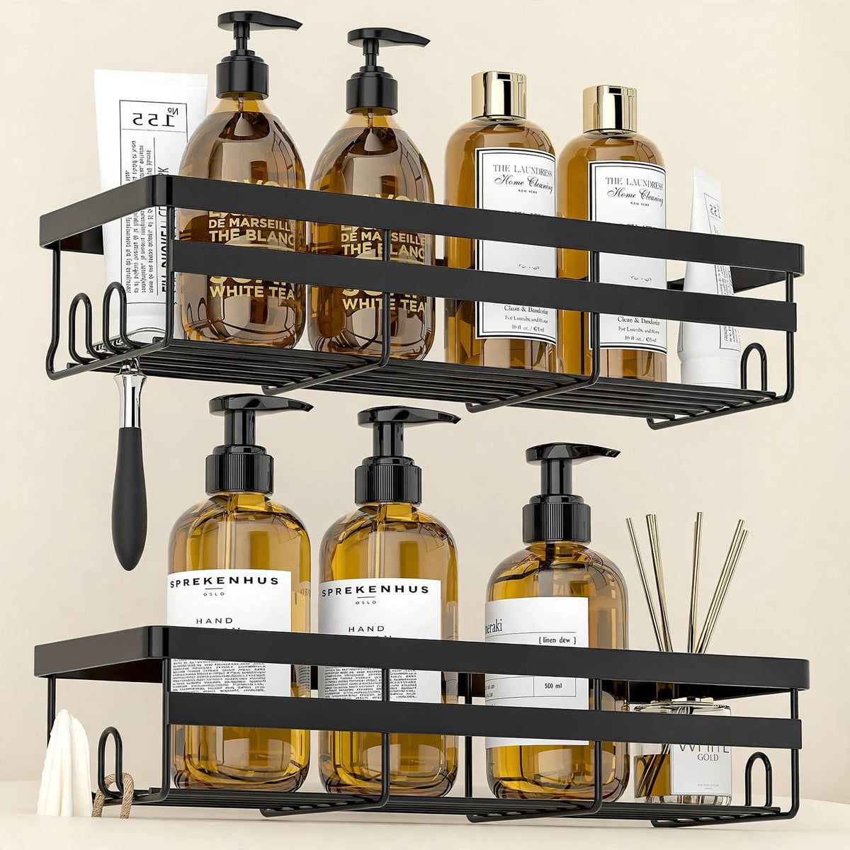 Adhesive shower organizer caddies in cream studio