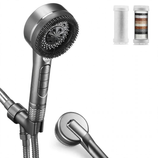 Filtered handheld shower head high pressure on white background