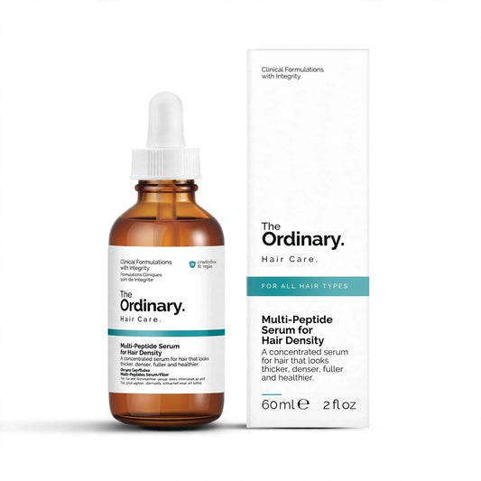 The Ordinary Multi-Peptide Serum for Hair Density bottle and box on white background