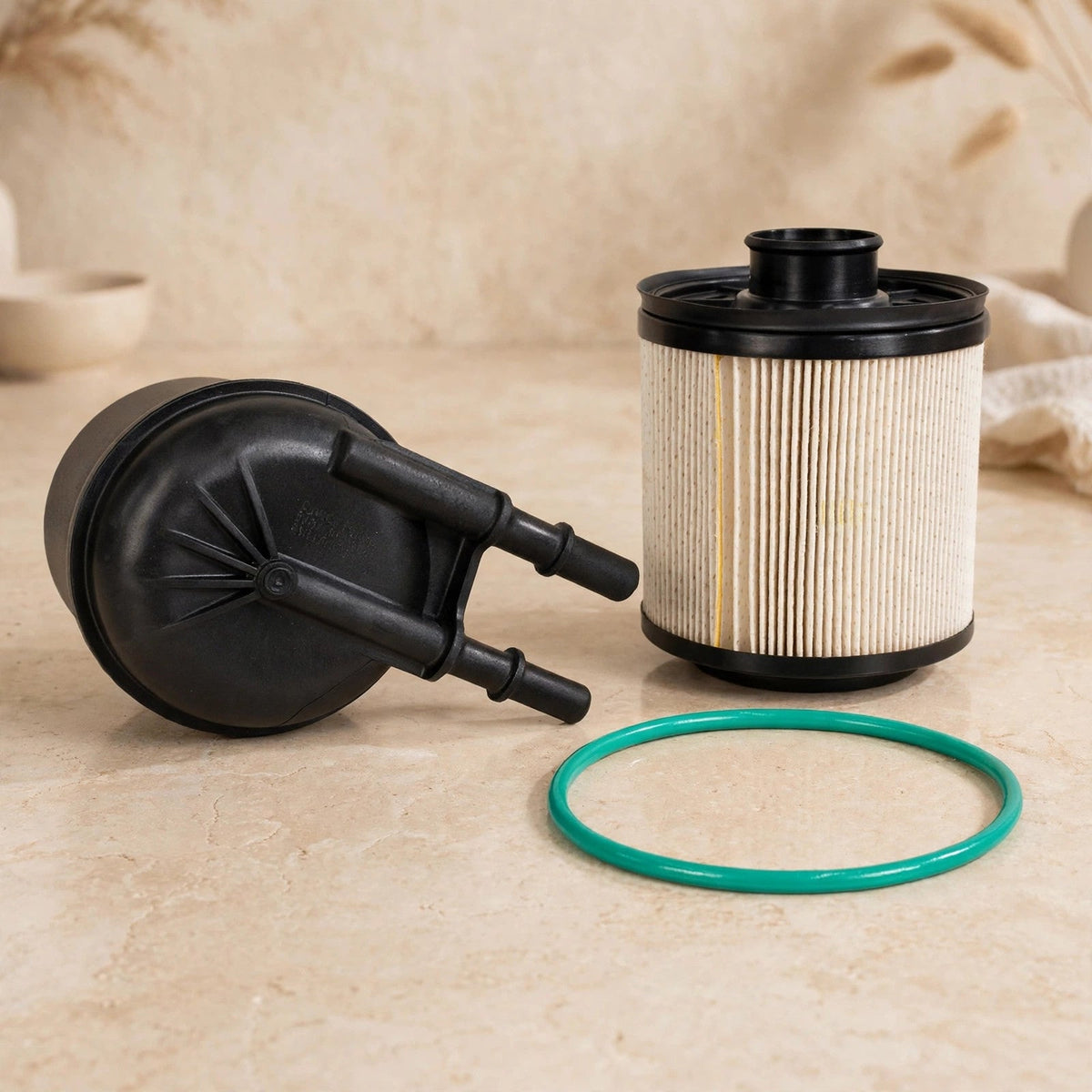 Motorcraft FD4615 diesel fuel filter in a warm beige studio