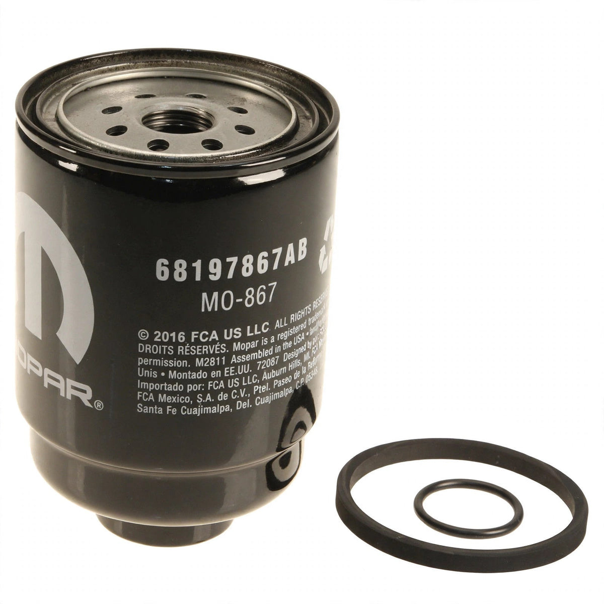 Mopar 68197867AB fuel/water separator filter on white background