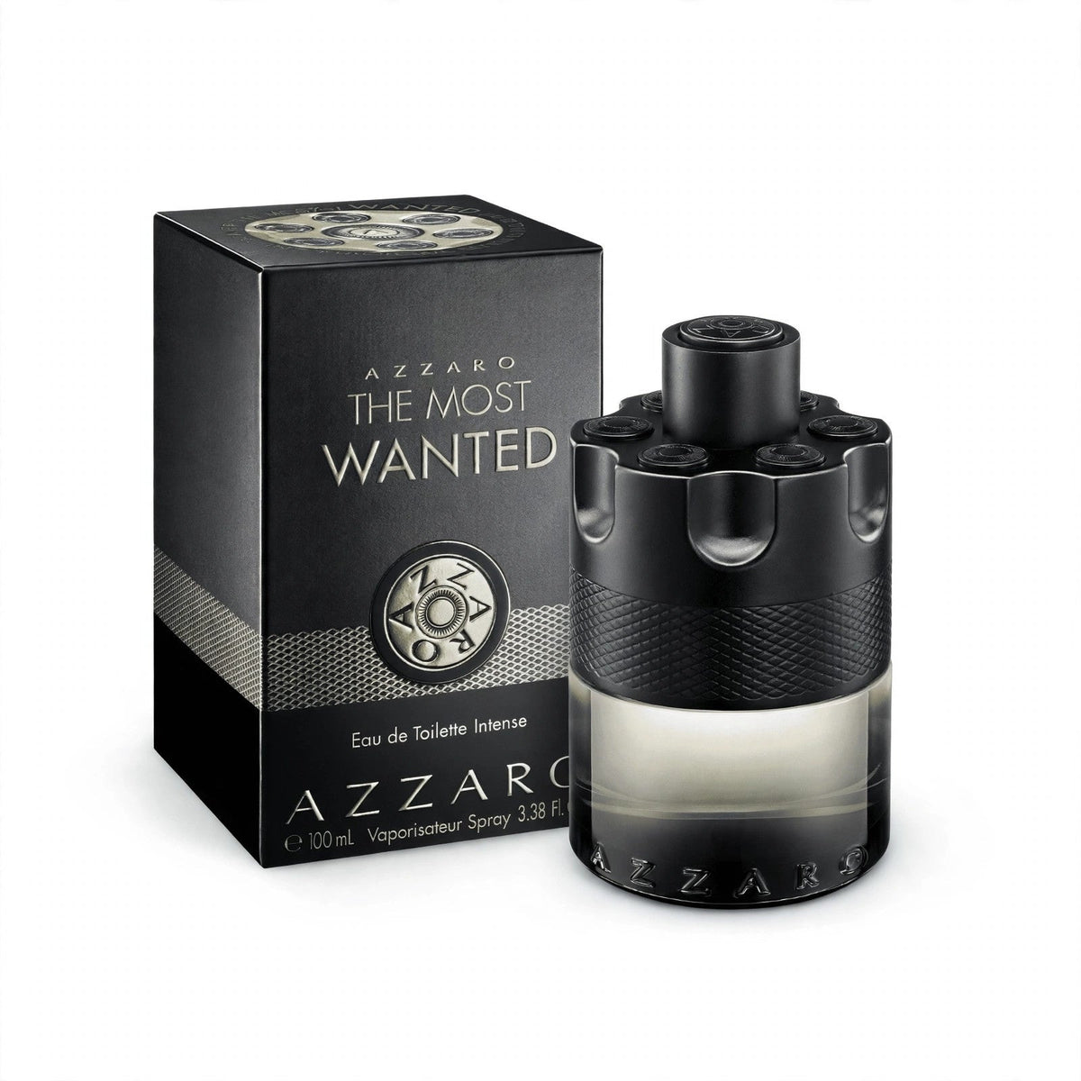 Azzaro The Most Wanted Eau de Parfum Intense 100ml bottle and box on white background