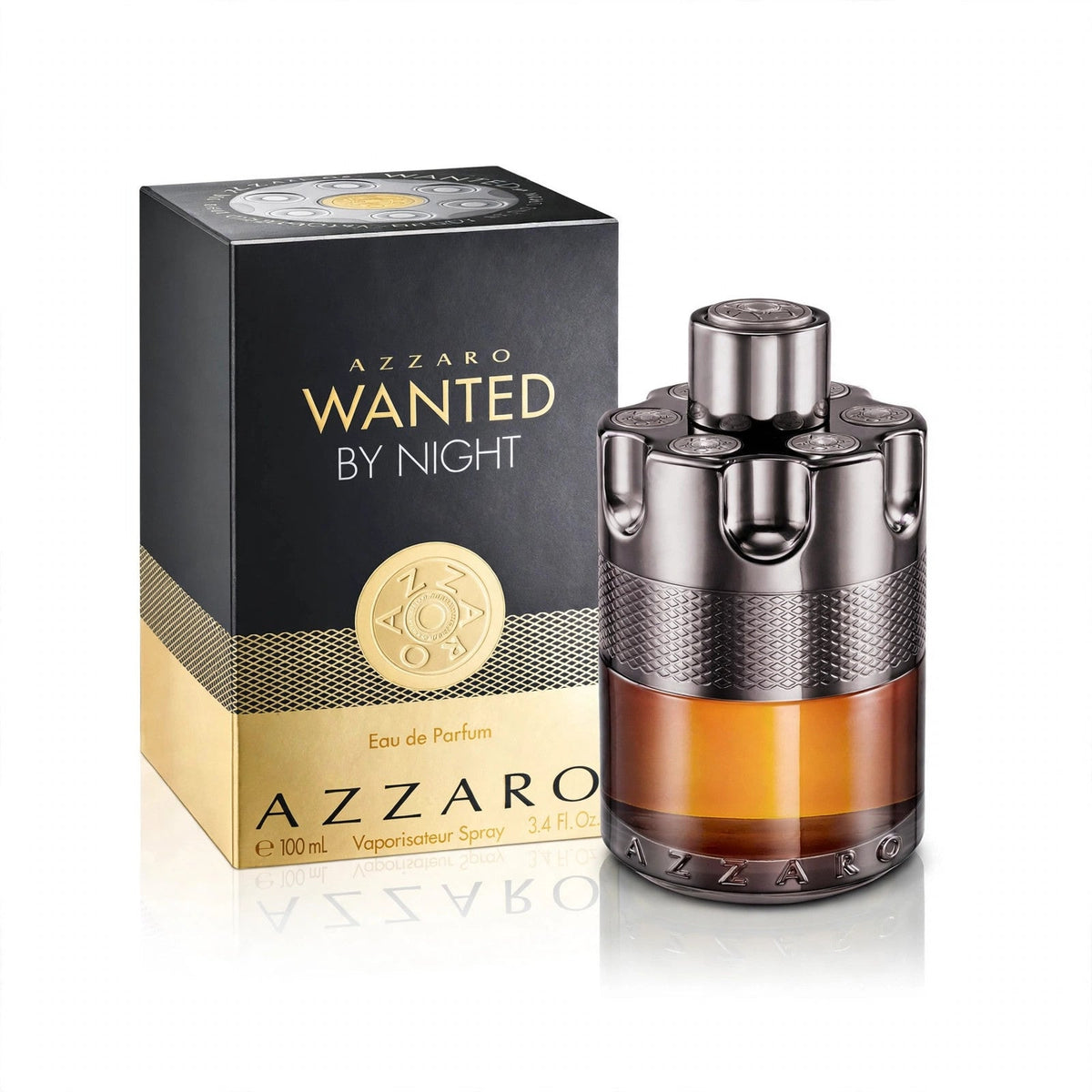 Azzaro Wanted By Night Eau de Parfum 100ml bottle and box on white background